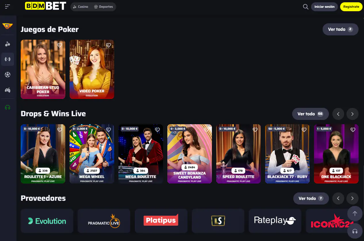 Juegos de BDMbet: catálogo, proveedores y tipos de casino